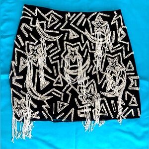 RARE EUC Nasty Gal star tassel beaded black/white fully lined miniskirt. Worn 1x